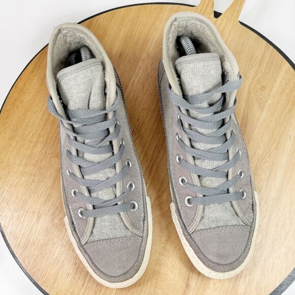 Converse Elsie Linen Suede Sherpa Lined High Top Sneakers Taupe Gray 6.5 - Picture 4 of 11